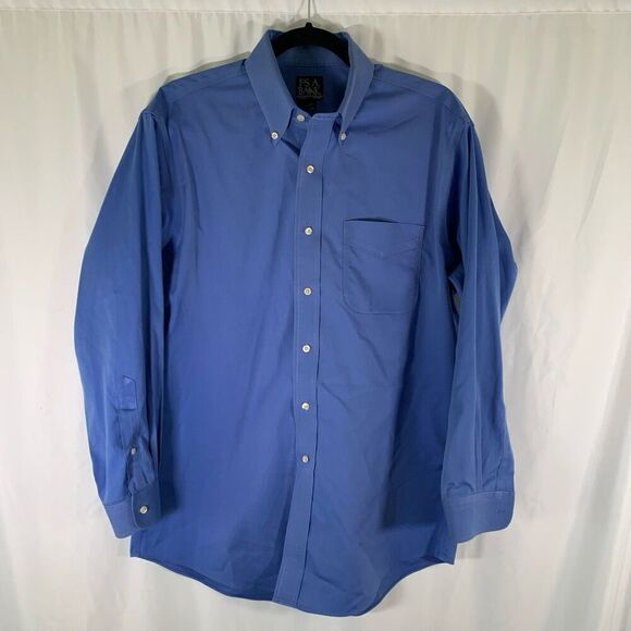 Jos A Bank Traveler Collection Shirt Men's 16 32 Blue Button Up Long Sleeve - Picture 1 of 6
